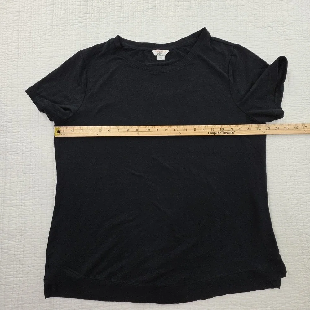 Danskin Supersoft Tulip Split Tunic Top Womens XXL Black‎ Short Sleeve Stretch